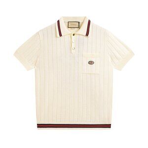Gucci chest pocket striped knit lapel short sleeves.